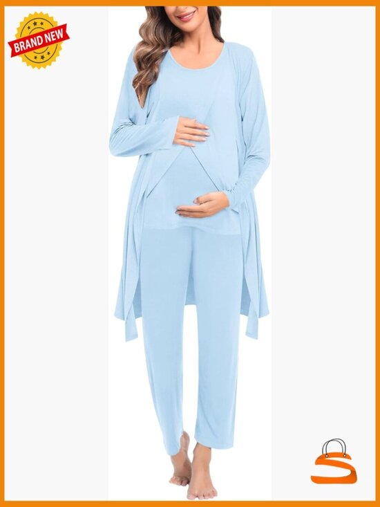 Other - Maternity Nursing Robe Set 3 Pcs Postpartum Breastfeeding Pajamas Double Layer